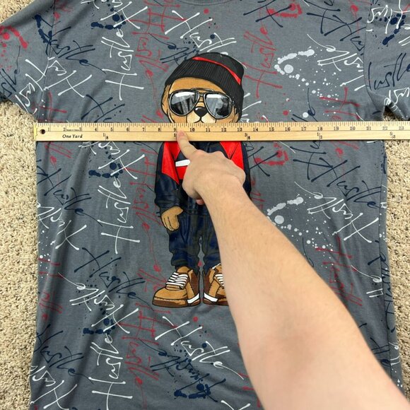 Launder by Bailey Apparel Gray Teddy Bear Shirt Paint Splatter Cool T Shirt Crew - Picture 6 of 7